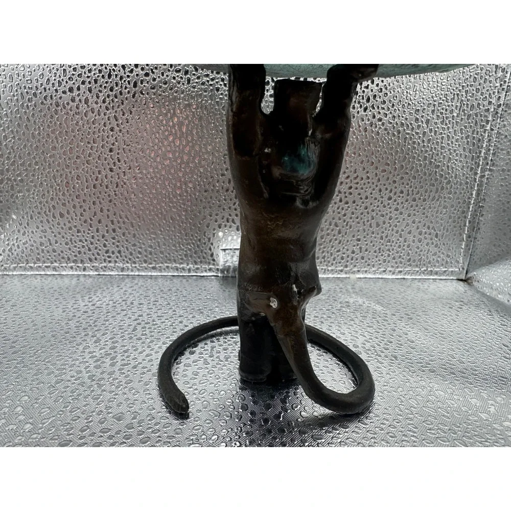 Vintage Cast Metal Monkey Pedestal Tray Leaf Dish Verdigris 4in‎ Decor